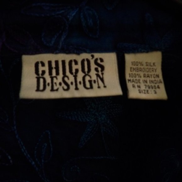 Chicos Design 100% Silk Embroidered Sheer Top / Jacket Sz 3 - Picture 6 of 7
